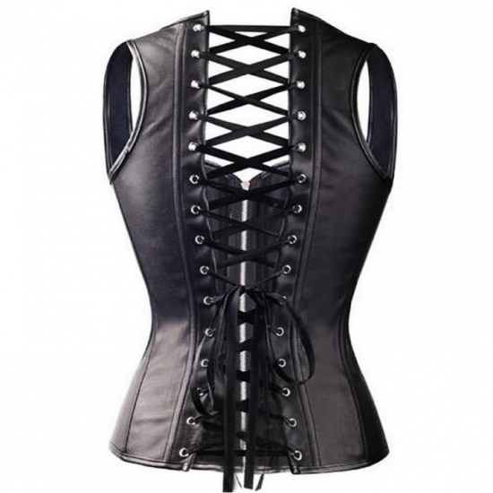 LACE UP ZIPER LEATHER VEST